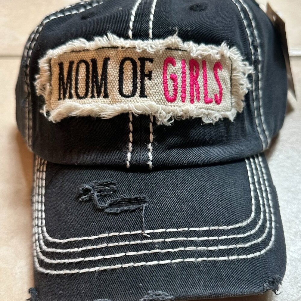 NWT KBETHOS Distressed Black Mom of Girls Baseball Cap with adjustable closure